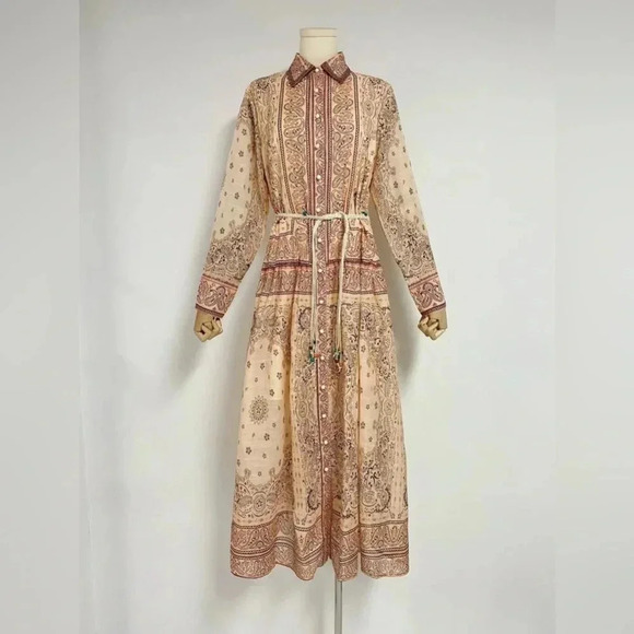 Maxi printed bohemian lightweight dress casual drop waist floral rope belt L - Picture 14 of 16